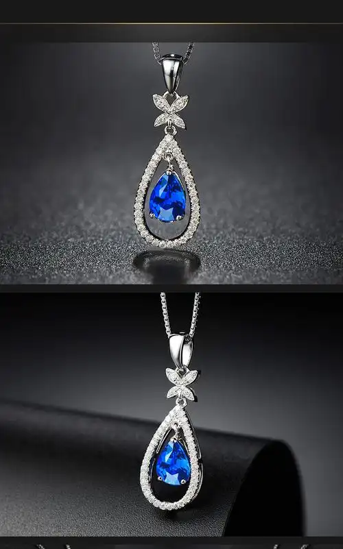 新款气质镶嵌锆石水滴形蝴蝶灵动仿蓝宝石吊坠女锁骨链项链批发