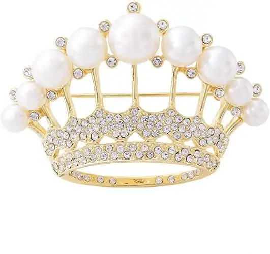 princessqueen皇冠黄铜微密镶方晶锆石胸针首饰适合女士婚礼礼物