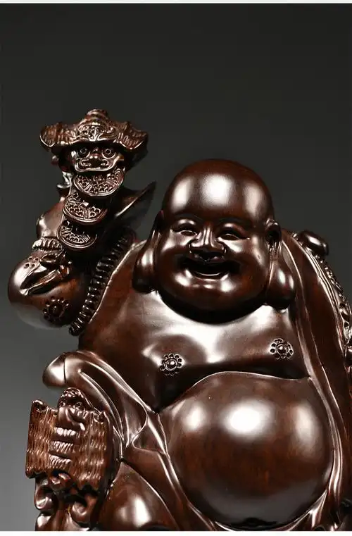 台兰仕木雕弥勒佛像摆件大号实木质雕刻笑佛家居客厅玄关红木工艺品