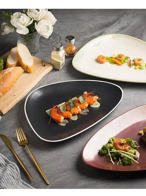 青木尚瓷日式创意三角异型鱼盘西餐餐盘家用摆盘餐具餐厅酒店复古蒸鱼