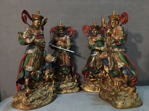 纯铜四大天王佛像摆件四金刚护法一套大号家居办公室佛堂供养神像 长