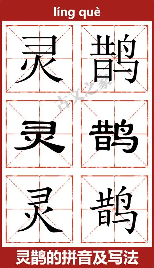 灵鹊的拼音及文字书写效果