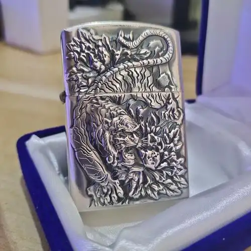 小米(m i)米家通用纯银浮雕生肖老虎打火机虎啸蔷薇个性定制刻字男士