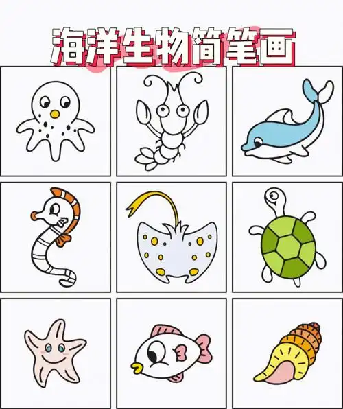 海洋生物简笔画夏日海边文案