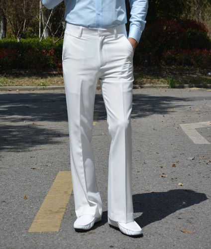 弹力白色喇叭裤男垂修身西裤韩版商务休闲中年西裤