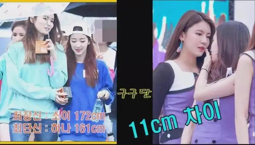 sunny:158cm 身高差:14cm nine muses 成雅:173cm 金祚:167cm 身高差