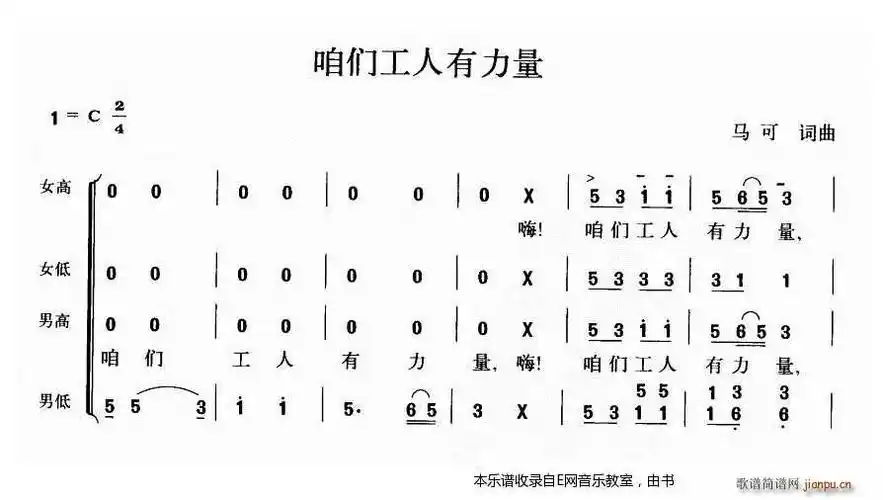 咱们工人有力量-混声合唱(四声部合唱)