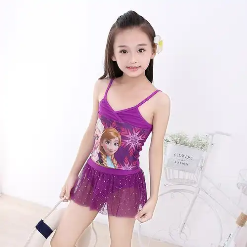 2018年欧美新款泳衣分体比基尼女童两件套泳衣冰雪奇缘卡通印花