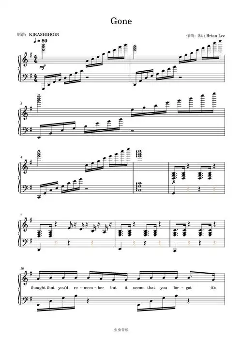 gone [g调] ros07钢琴谱-fanfare-虫虫钢琴