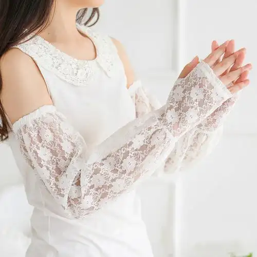 防晒袖套女夏季蕾丝宽松薄款开车手套骑车冰丝紫外线套袖护臂袖子