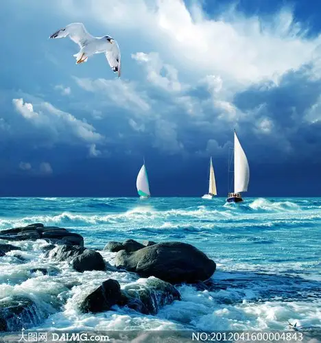 大海里乘风破浪的帆船摄影图片