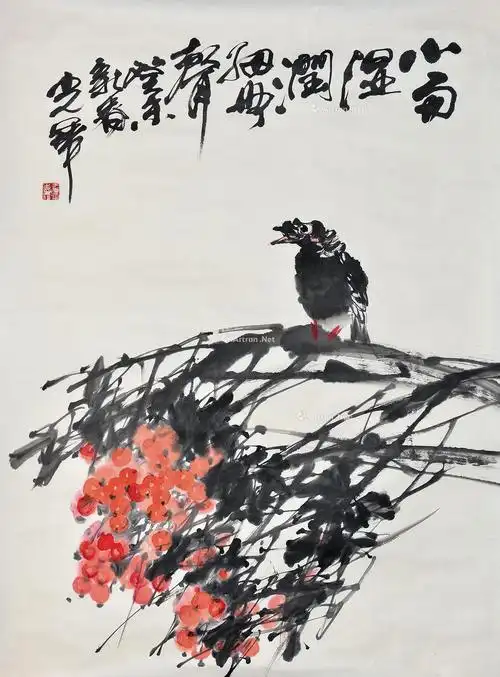 0156癸未2003年作花鸟镜片纸本