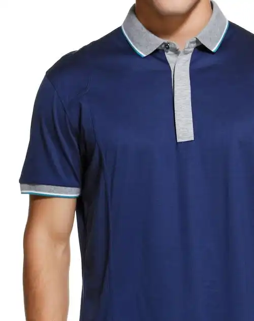 深蓝色简约翻领短袖t恤