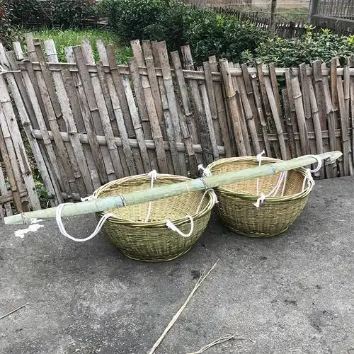 竹箩担子篼竹竹筐竹框扁担挑挑挑物筐背篓竹编竹编