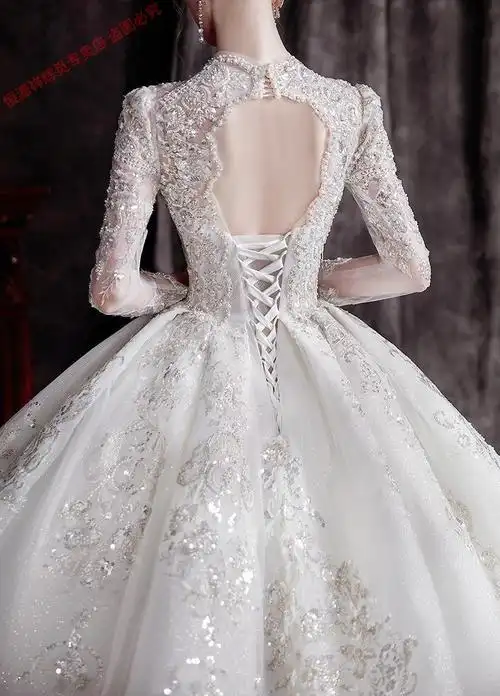 【法式高档】轻奢恒源祥主婚纱新款夏季新娘长袖气质小个子重工v领