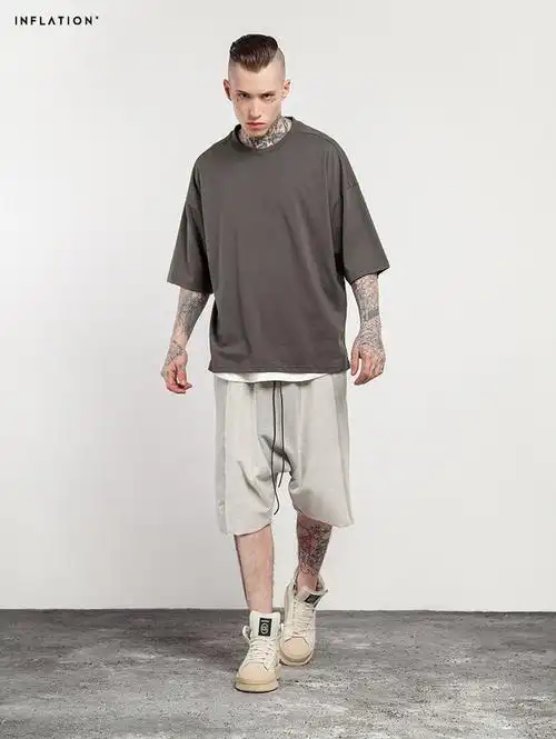 inf男装|2017春夏新款宽松oversize欧美纯色男式t恤 短袖加肥潮男