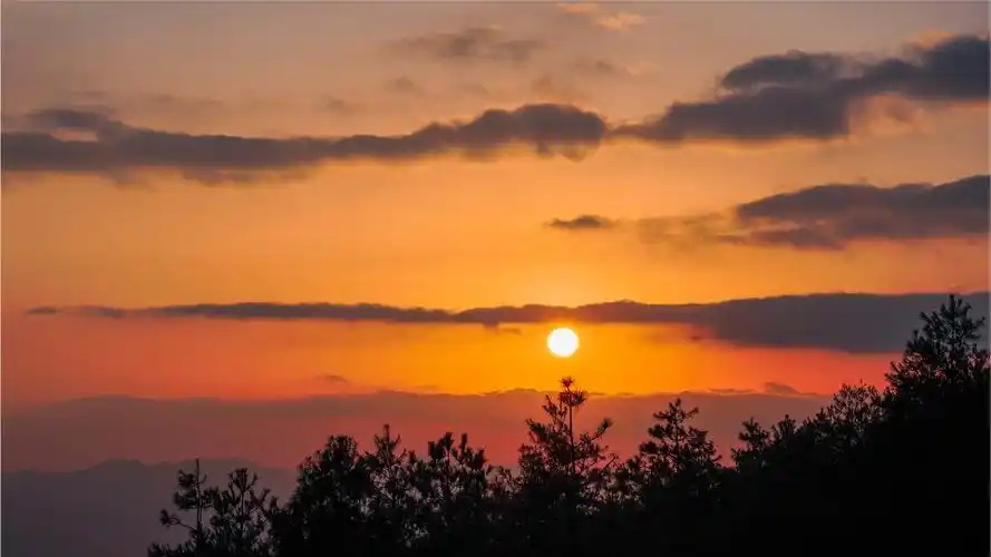 数九寒冬夕阳照 黄昏之下美如画