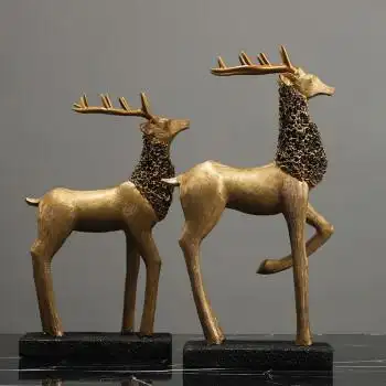 轩派招财麋鹿一对美式家居饰品客厅酒柜电视柜玄关背景墙家具隔断柜