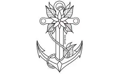 58张线条船锚纹身手稿图案