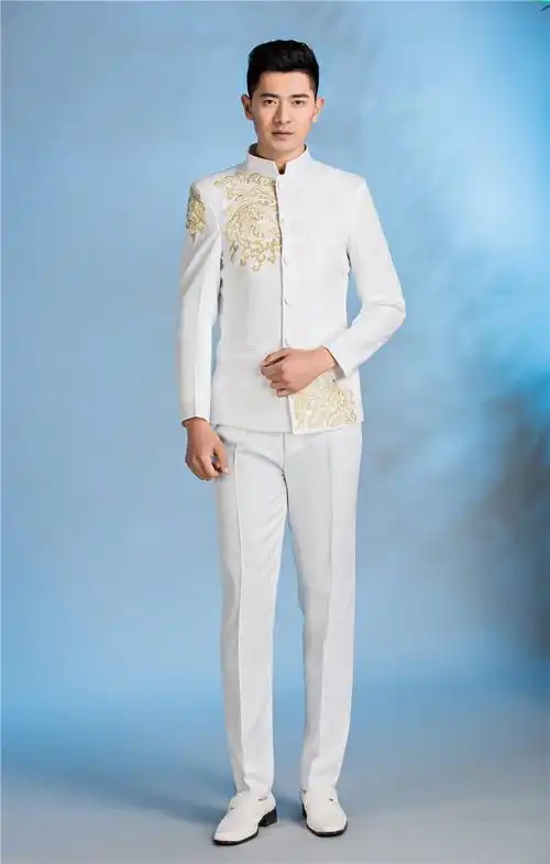 男士演出服舞台装大合唱表演服装黑白色歌手主持人礼服 红色 【套装】