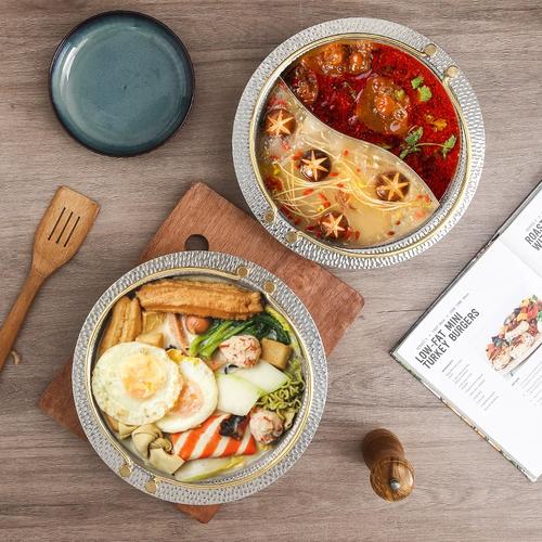 商用304不锈钢圆形日式寿喜锅锅具电磁炉火锅锤纹寿喜烧鸳鸯吊锅