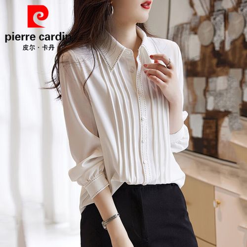 皮尔卡丹(pierre cardin) 2024秋季新款休闲真丝衬衫女高端气质简约桑