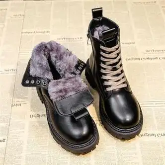 晋彪雪地靴女新款时尚靴子加绒加厚棉鞋冬季短靴保暖防滑马丁靴潮黑色