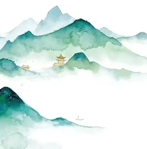 写意山水青山碧水云雾苍树写意水彩妙笔丹青