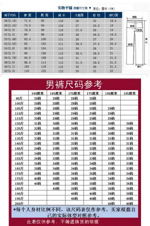 男装尺码表