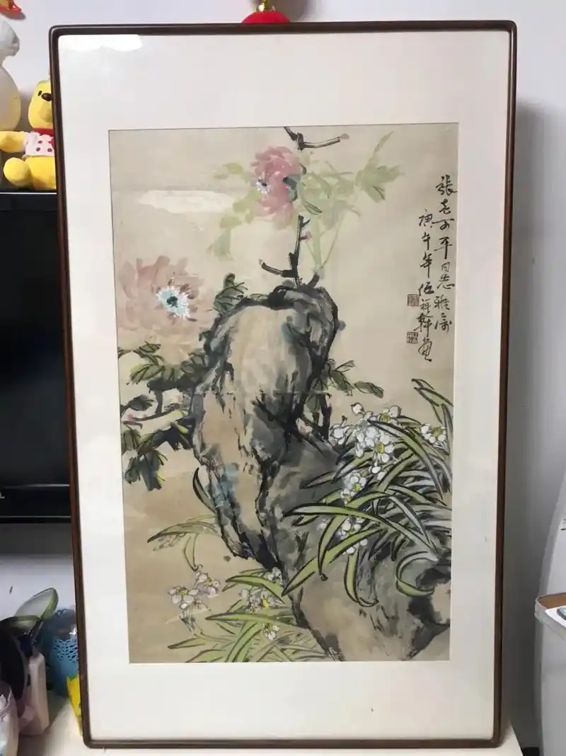 伍祥干伍佬山石牡丹图#写意花鸟 #传统笔墨 - 抖音