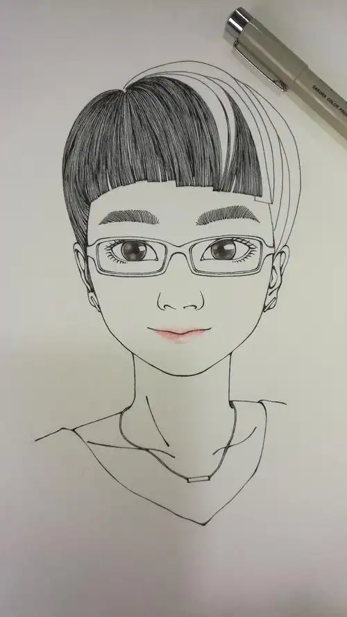 1128更针管笔彩铅自画像2附步骤