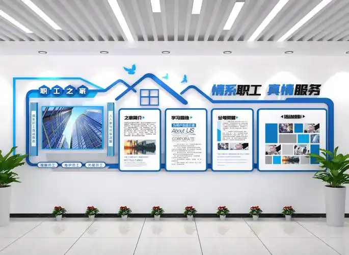 蓝色调职工之家文化墙设计指南 🎨