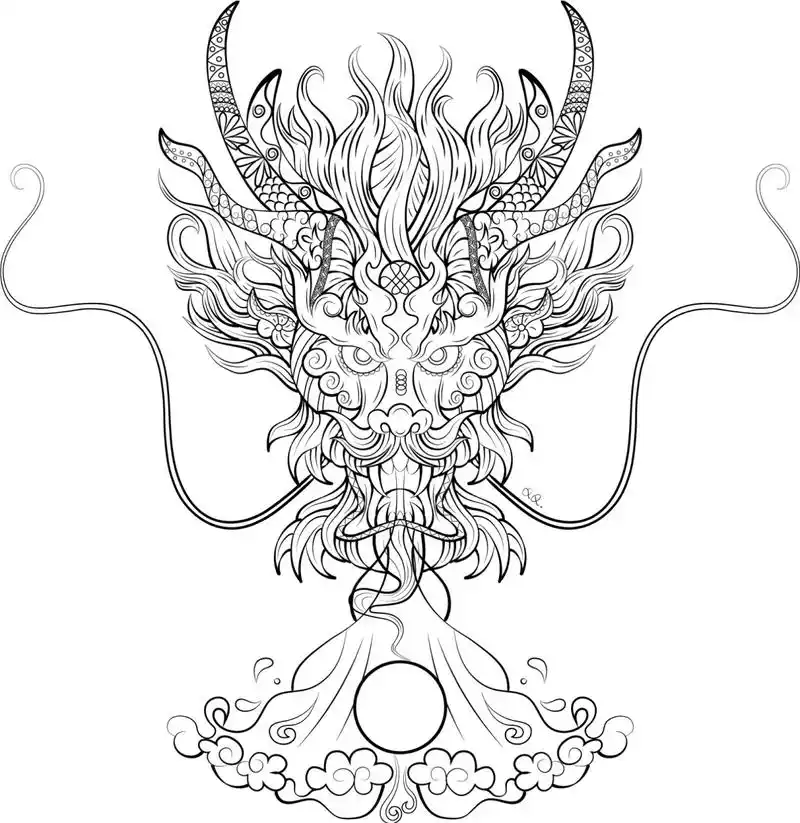 最近超爱国潮风格的画,一时兴起画了一只龙头吐珠～～ 	 做成t恤的话