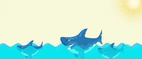 鲨鱼 插画 动漫设计, 天空, 波浪纹, 卡通鲨鱼插画平面广告背景图片