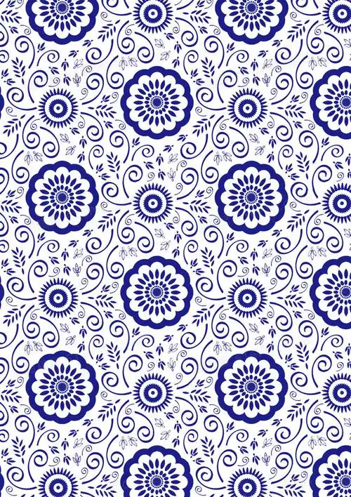 蓝色简单青花瓷花纹