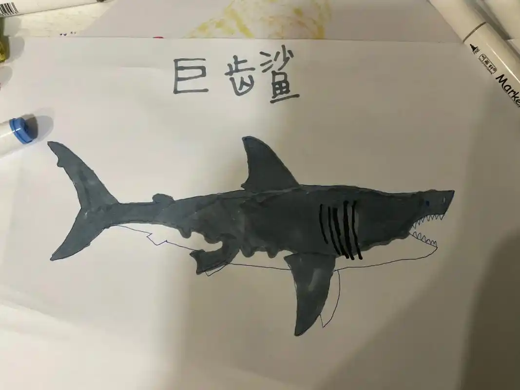 巨齿鲨.#儿童画 #画渣日常 #乱涂乱画系列 #画画使我快乐 - 抖音