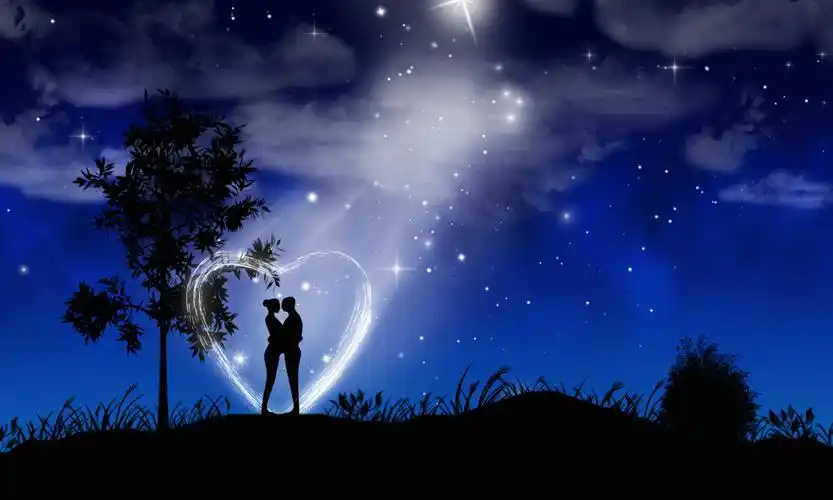 蓝色星空下的爱恋,浪漫爱情-手机壁纸