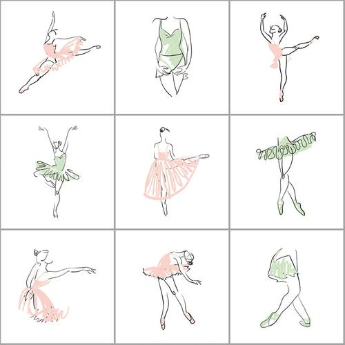手绘涂鸦简笔画舞蹈人物人像芭蕾跳舞免扣元素ai矢量平面设计素材