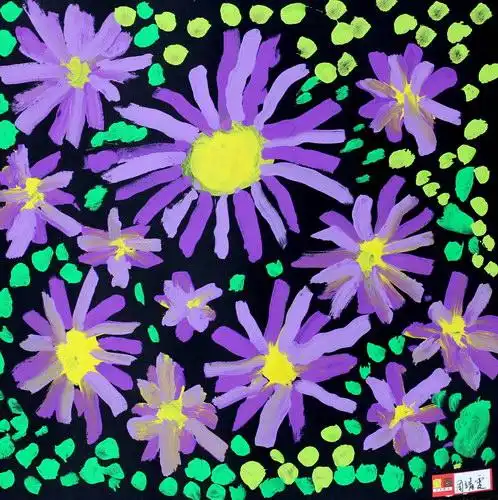 草地上的紫色小花/少儿绘画作品/儿童画/网络美术馆_中国少儿美术教育