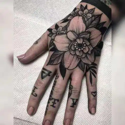 手指新款防水持久花卉纹身手背红潮