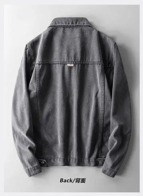 xiongqige夹克男潮流复古烟灰色牛仔衣男工装大口袋宽松外套青年百搭