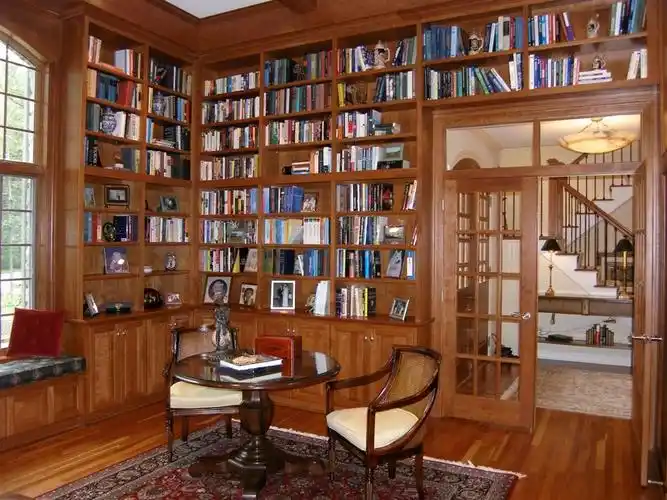 1/8 木艺小书架设计图片效果图大全 2/8 别墅书房整体木墙面书架装修