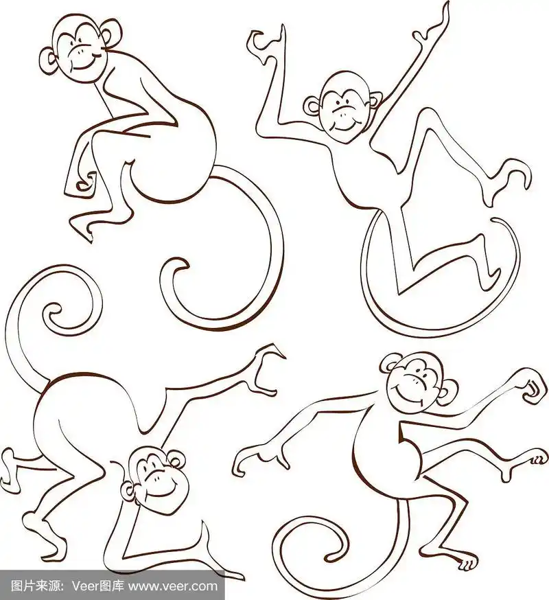 棕色猴子的轮廓孤立在白色上