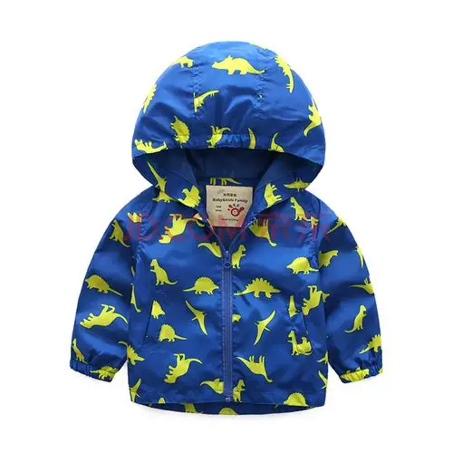 贝壳家族男童装卡通外套 秋装新款男童连帽拉链冲锋衣7259 蓝色恐龙