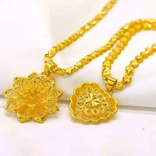 沙金越南项链正品锁骨链纯金色24k黄金吊坠项链