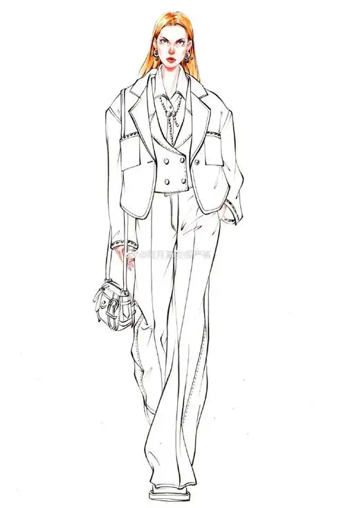 服装设计手稿超话#每日一画##手绘服装效果图#分享一张格子西装 步骤