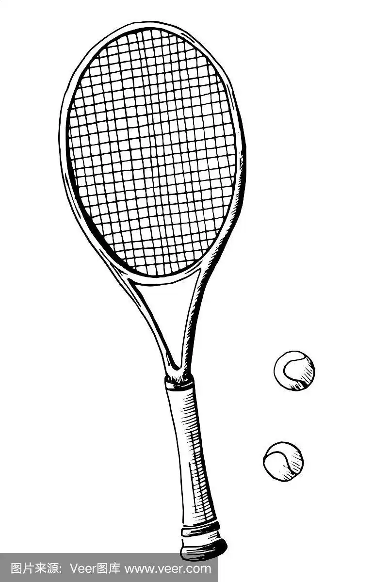 网球拍手绘素描网球风格