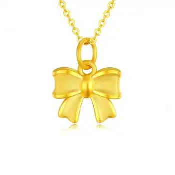 季福缘999足金蝴蝶结吊坠女款黄金项链足金首饰锁骨链送女友节日礼物