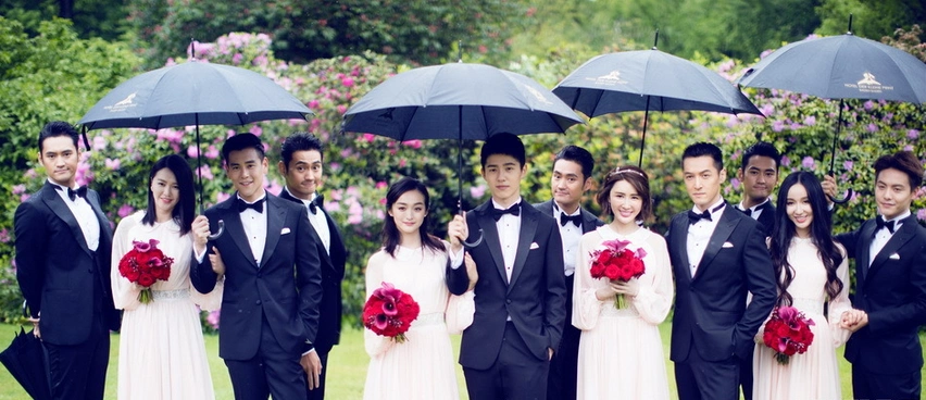 马天宇组成的伴郎团谭维维,何泓姗,吕夏,娄艺潇组成的伴娘团张歆艺身