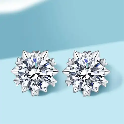 (代发)金贝珠宝-女款经典雪花1克拉火彩钻耳钉